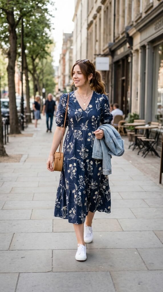 Midi Dress + White Sneakers