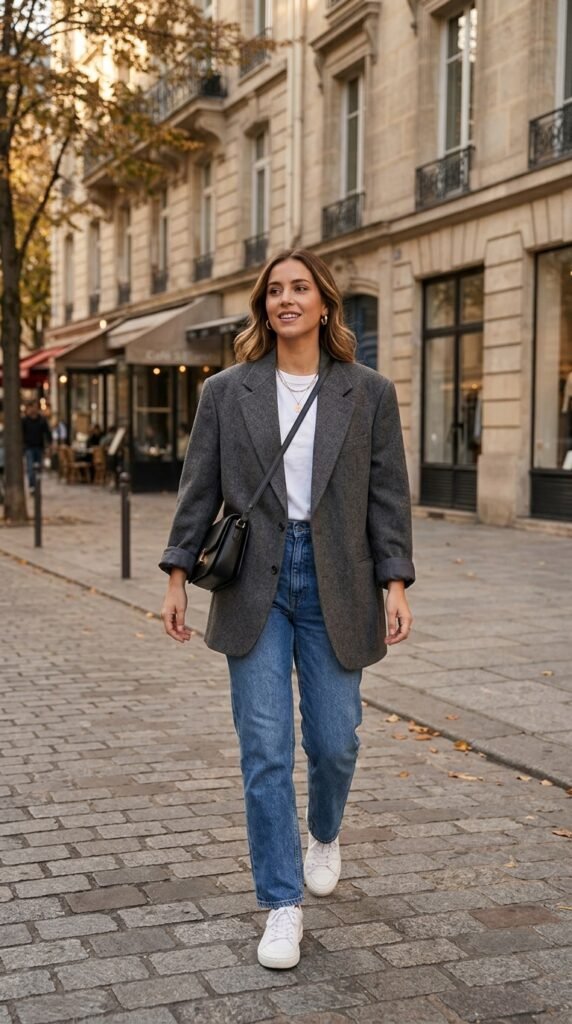 Oversized Blazer + Straight-Leg Jeans
