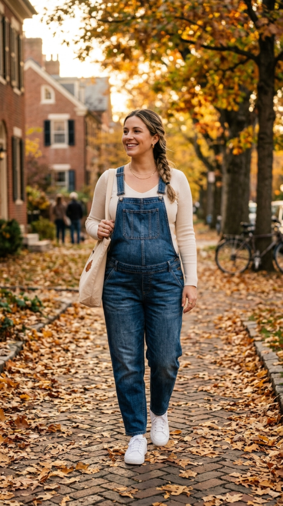 Overalls Over a Long-Sleeve Top