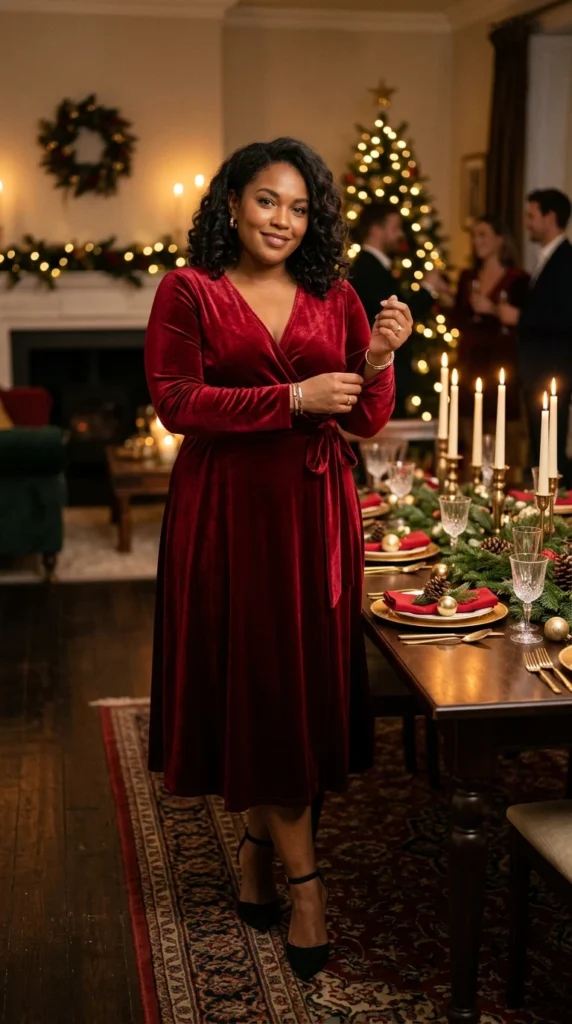 Red Velvet Wrap Dress