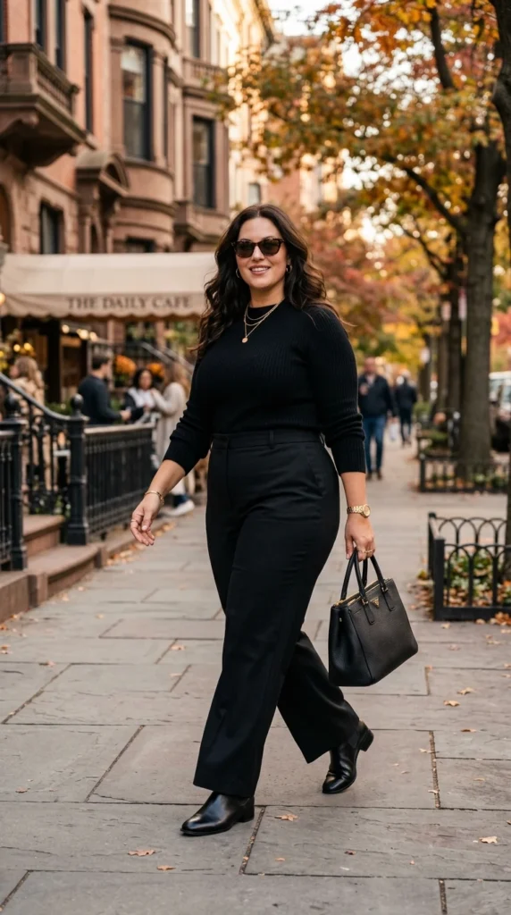 Black Sweater, Black Trousers, and Black Boots