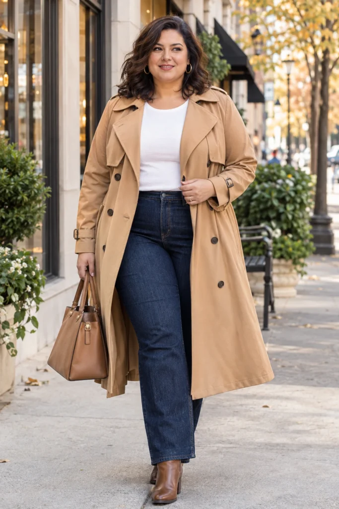 Classic Camel Trench Over Jeans and a Tee