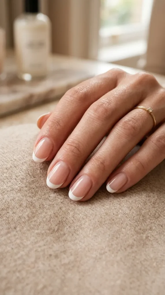 Classic White Tip on Short Oval Nails