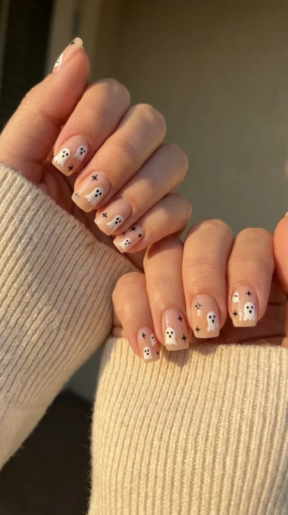 Cute Ghost Halloween Nail Art