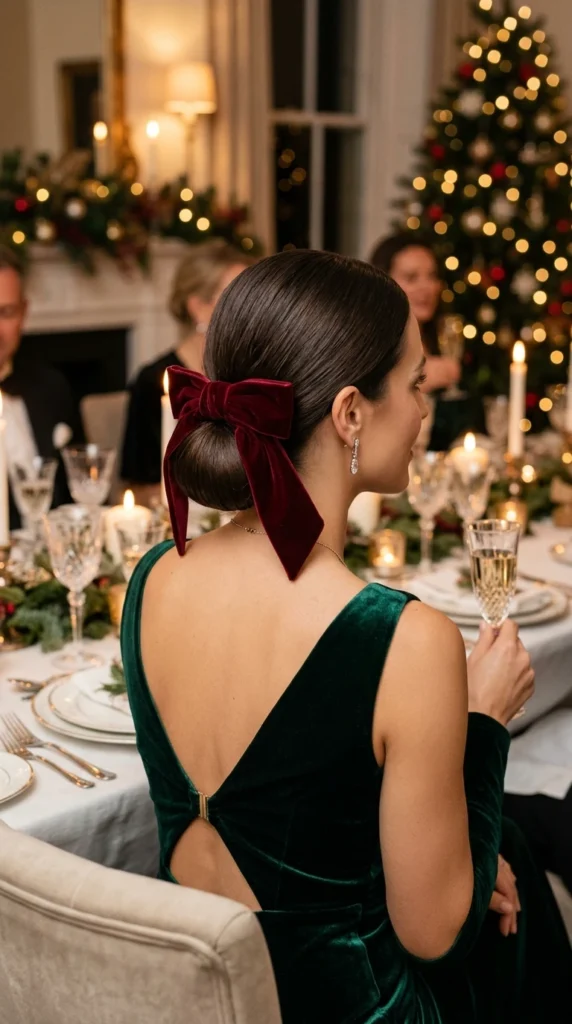 Low Sleek Bun with a Velvet Bow