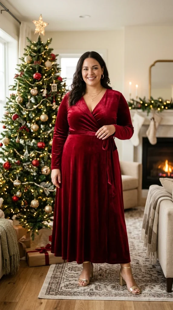Red Velvet Wrap Dress