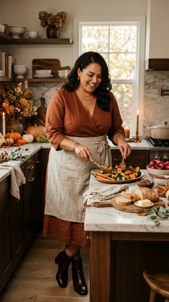 Rust Wrap Dress with an Apron