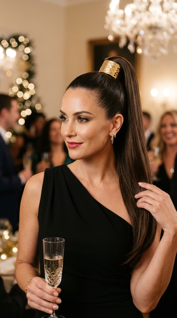 Sleek High Ponytail with Gold Cuff