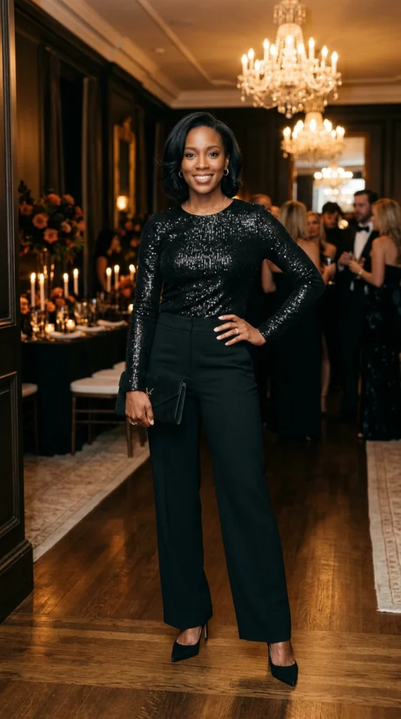 Black Sequin Top and Trousers