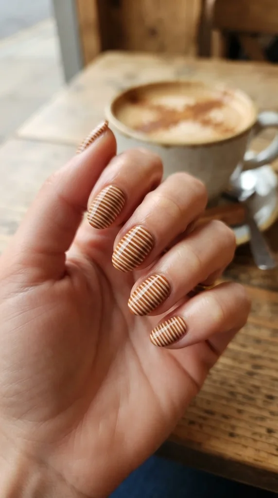 10. Cinnamon Stick Stripe Nails