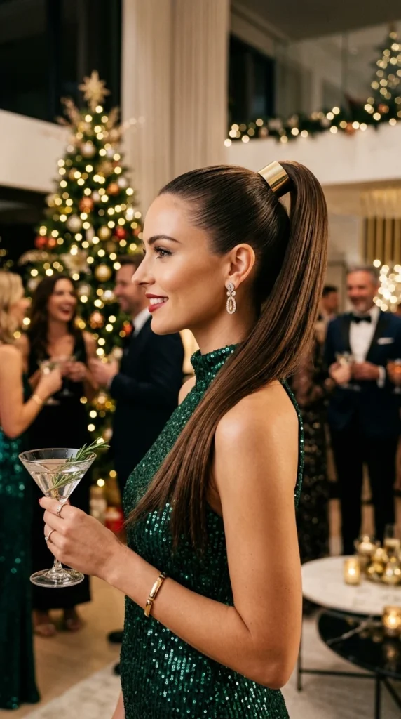 Sleek High Ponytail with Gold Cuff