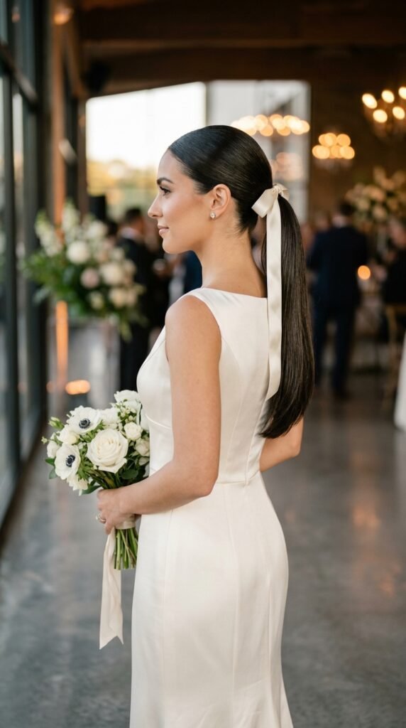 Slicked-Back Ponytail with a Ribbon