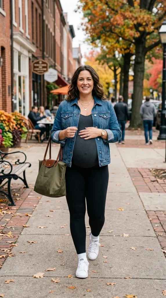 Denim Jacket Over a Maternity Bodysuit