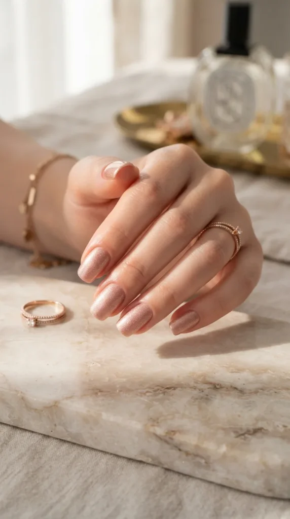 11. Rose Gold Shimmer Nails