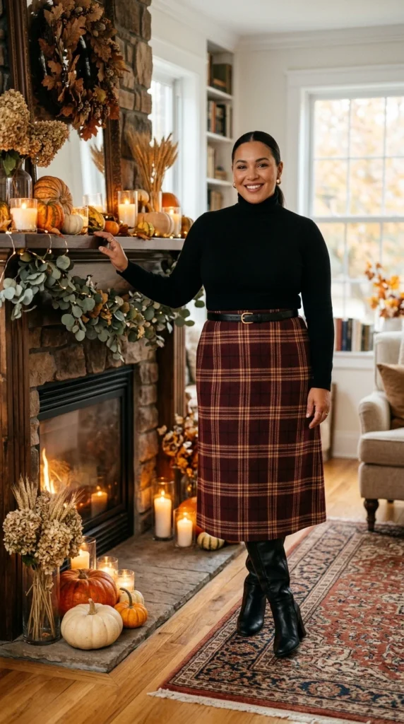 Plaid Skirt and Black Turtleneck