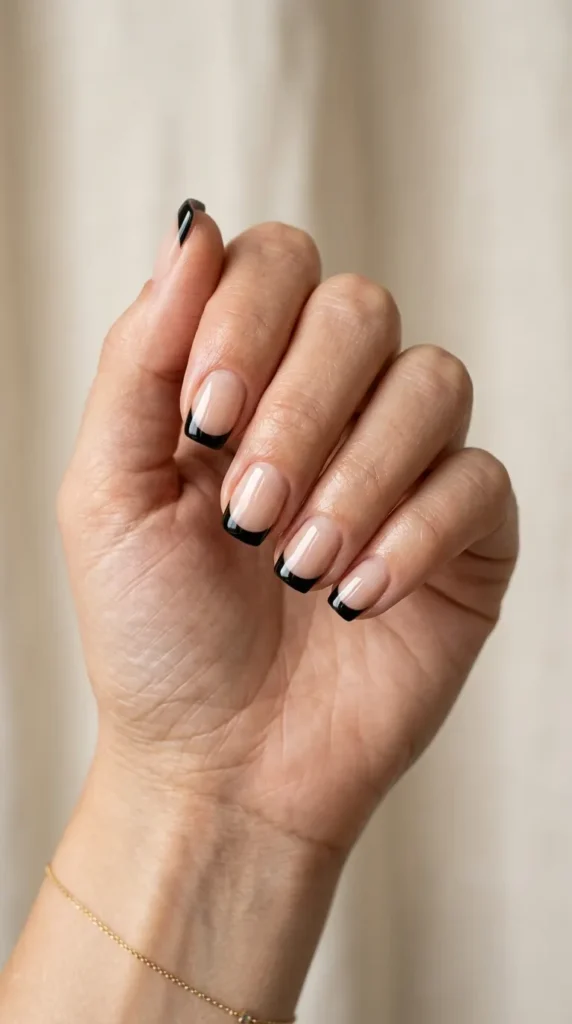Black Tip on Short Nails