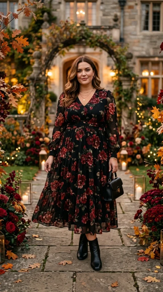 Dark Floral Midi Dress