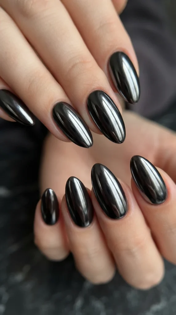 Chrome Black Mirror Nails