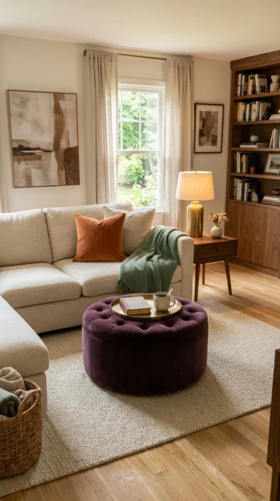 Plum Velvet Ottoman