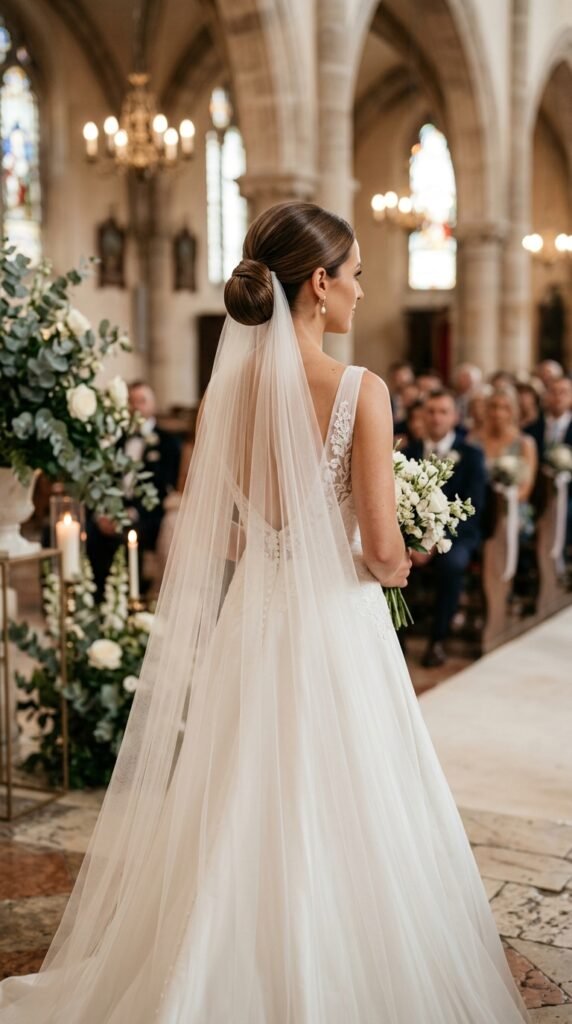 Structured Low Chignon with a Veil
