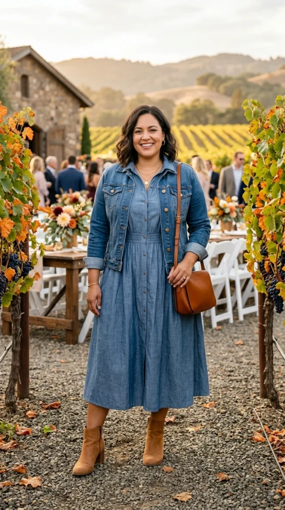 Chambray Midi Dress with a Denim Jacket