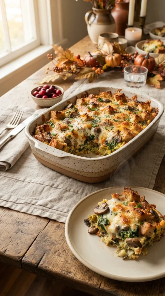 Cheesy Spinach and Mushroom Breakfast Strata
