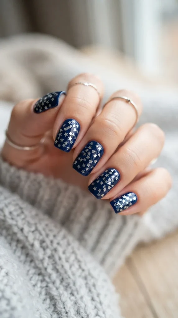 14. Deep Navy with Silver Star Confetti