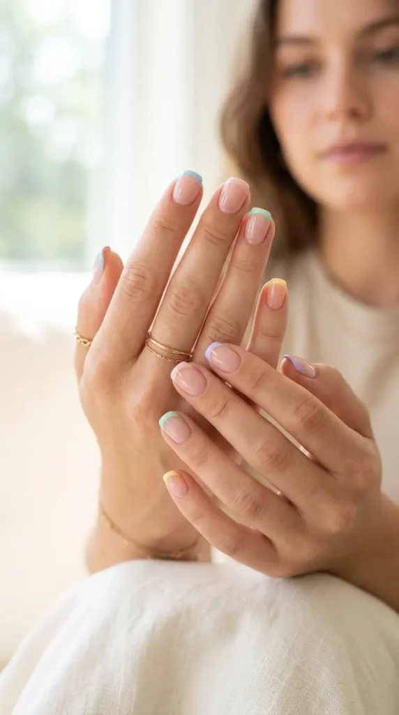 Pastel Tip on Short Nails