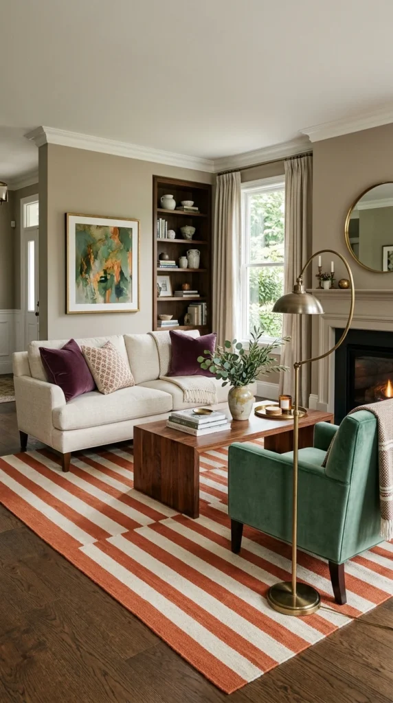 Persimmon and Cream Striped Rug