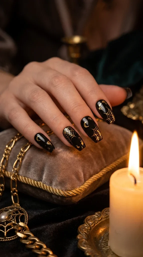  Black and Gold Halloween Nails