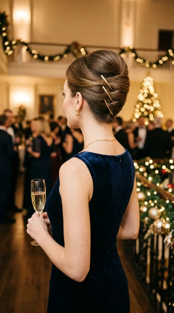 Elegant French Twist with Gold Pins