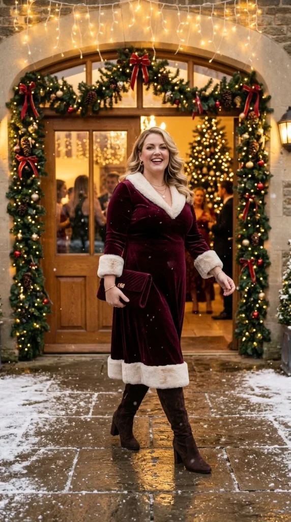 Faux Fur Trim Dress