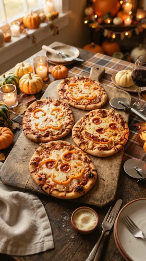  Jack-O’-Lantern Flatbread Pizzas