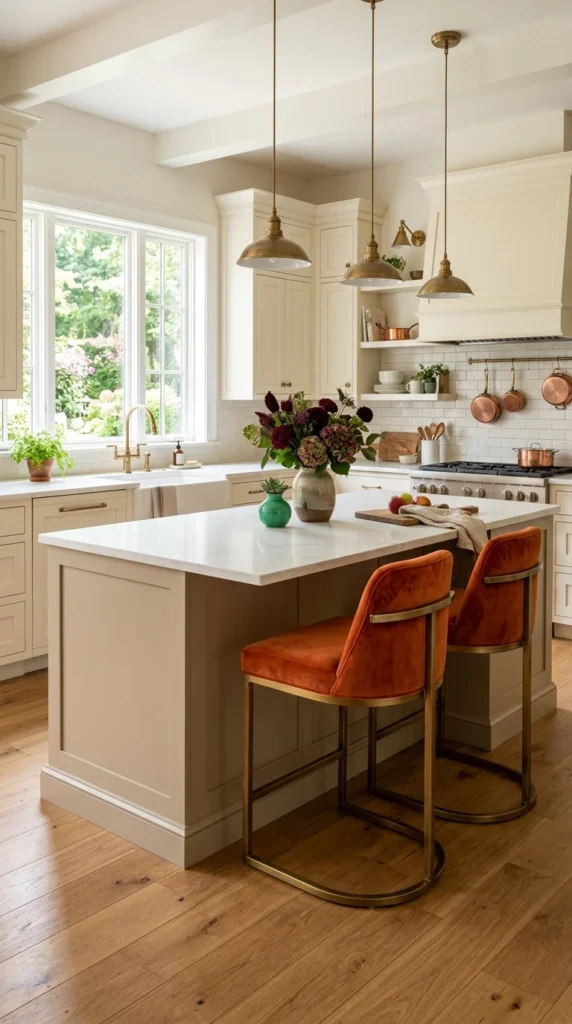 Persimmon Velvet Bar Stools