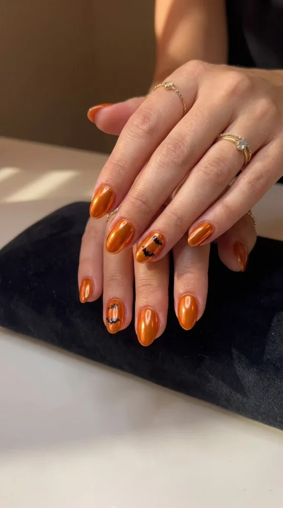  Orange Chrome Halloween Nails