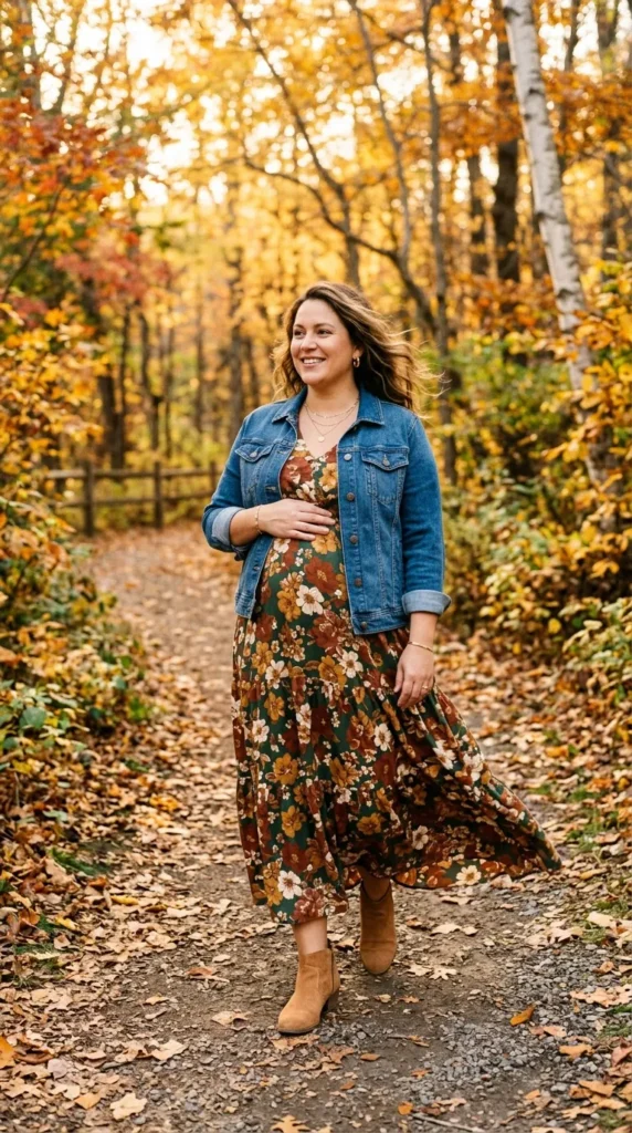 Maternity Maxi Dress with a Jean Jacket