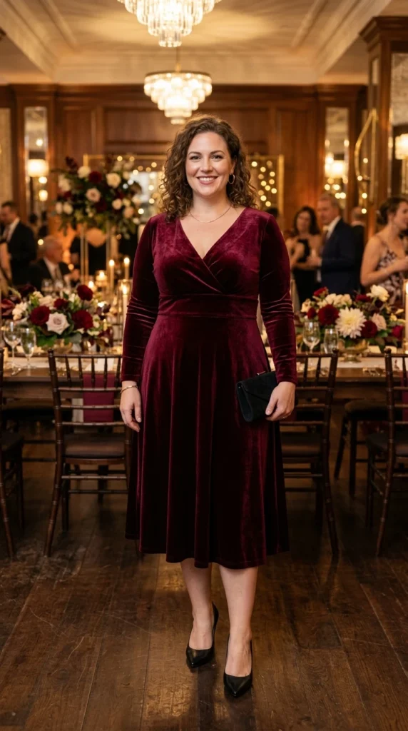 Burgundy Velvet Midi Dress
