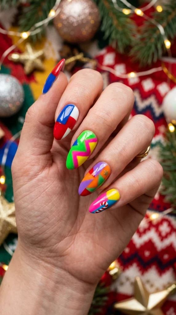 Clashing Color Block Nails