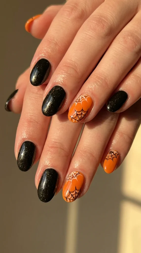 Classic Black and Orange Halloween Nails