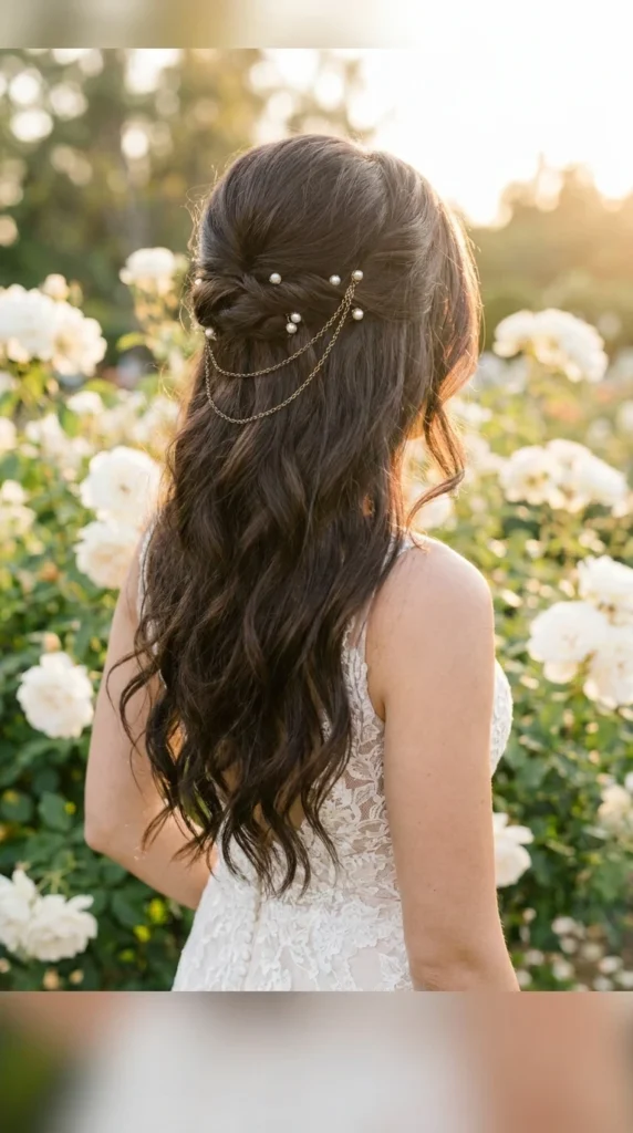 Draped Hair Chain Over a Half-Up Style