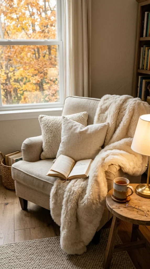 Faux Fur Throw Blankets in Warm Ivory