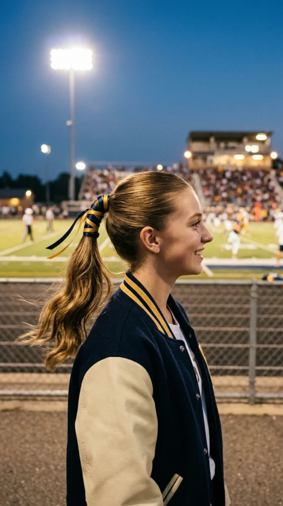 High Ponytail with Team Ribbon Wrap