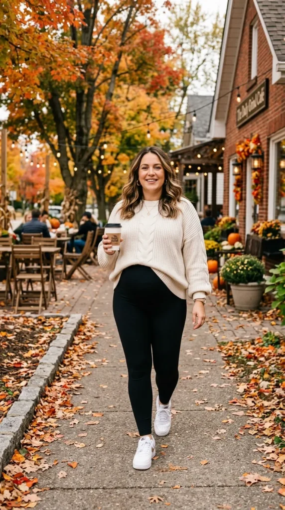 Maternity Leggings with an Oversized Sweater