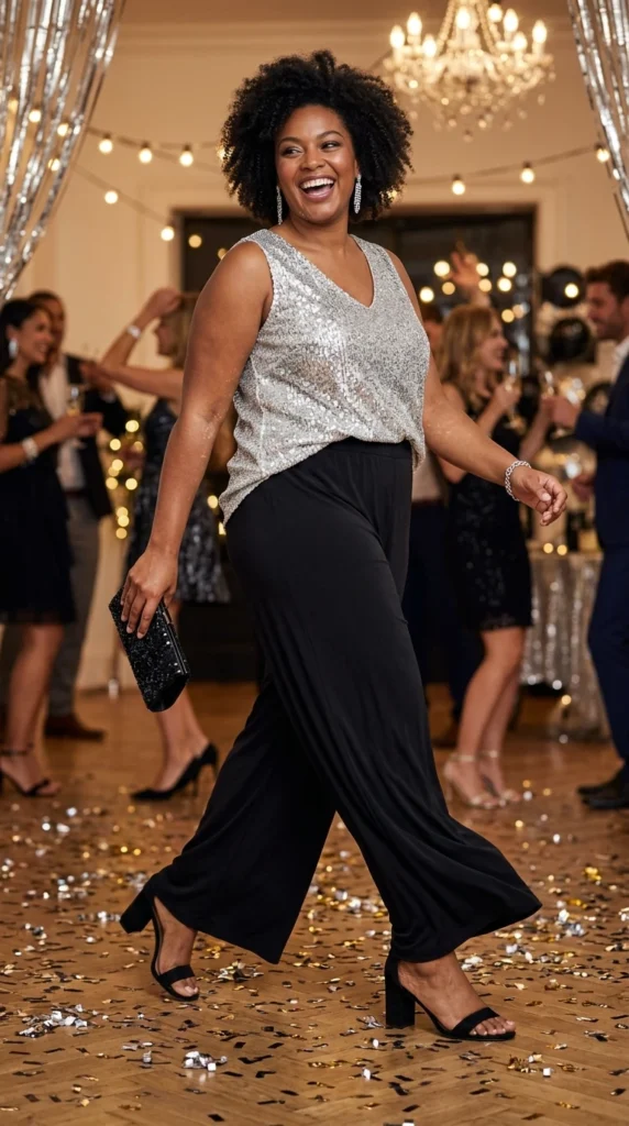 Sequin Top and Wide-Leg Trousers