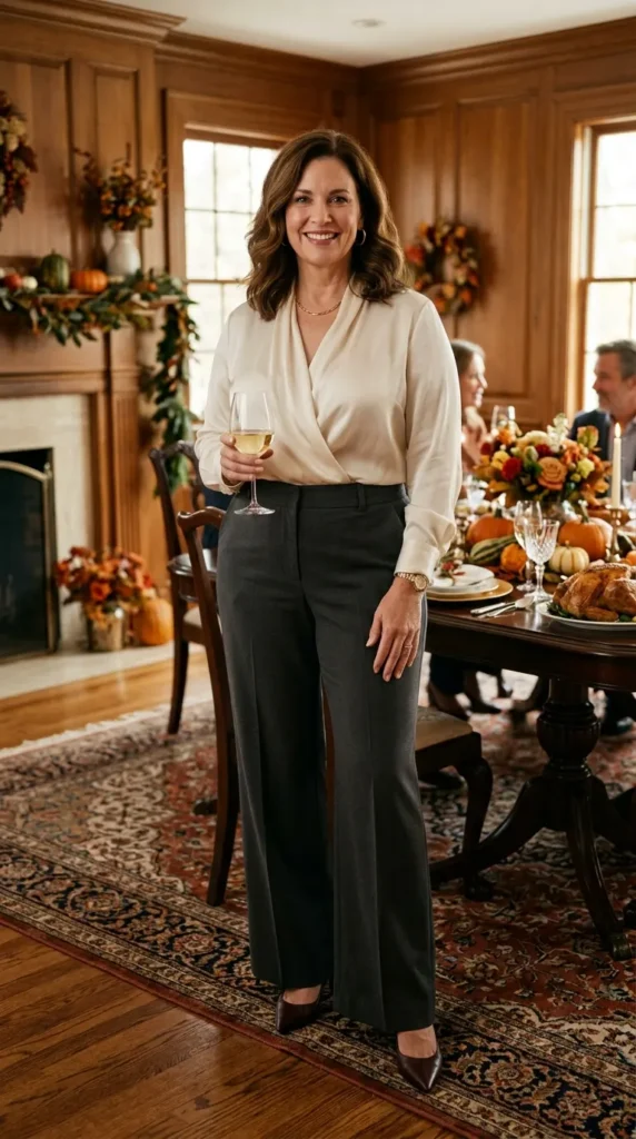 Tailored Trousers with a Silk Blouse