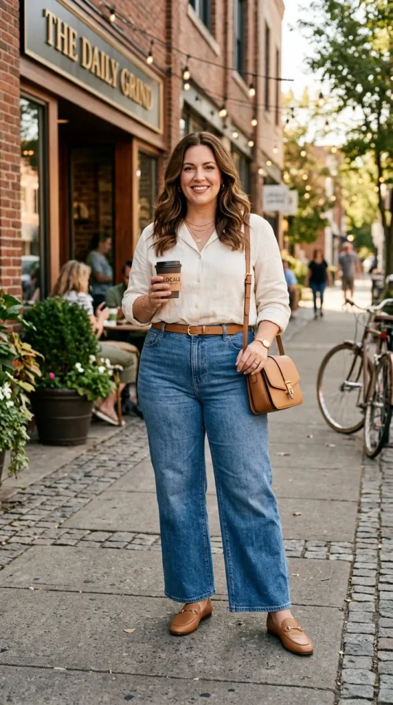 Wide-Leg Jeans with a Tucked Blouse