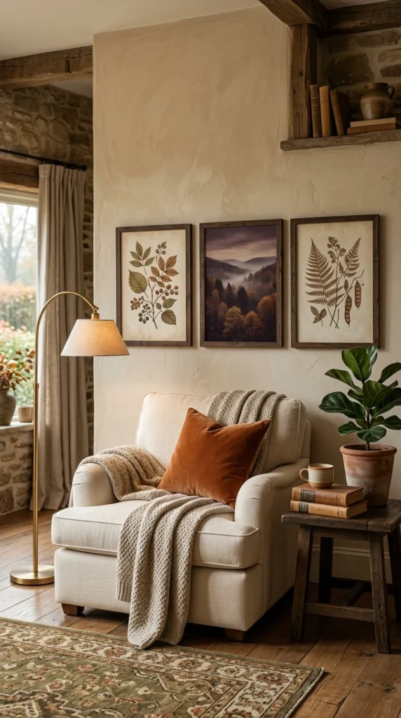 Framed Botanical Prints Above the Chair