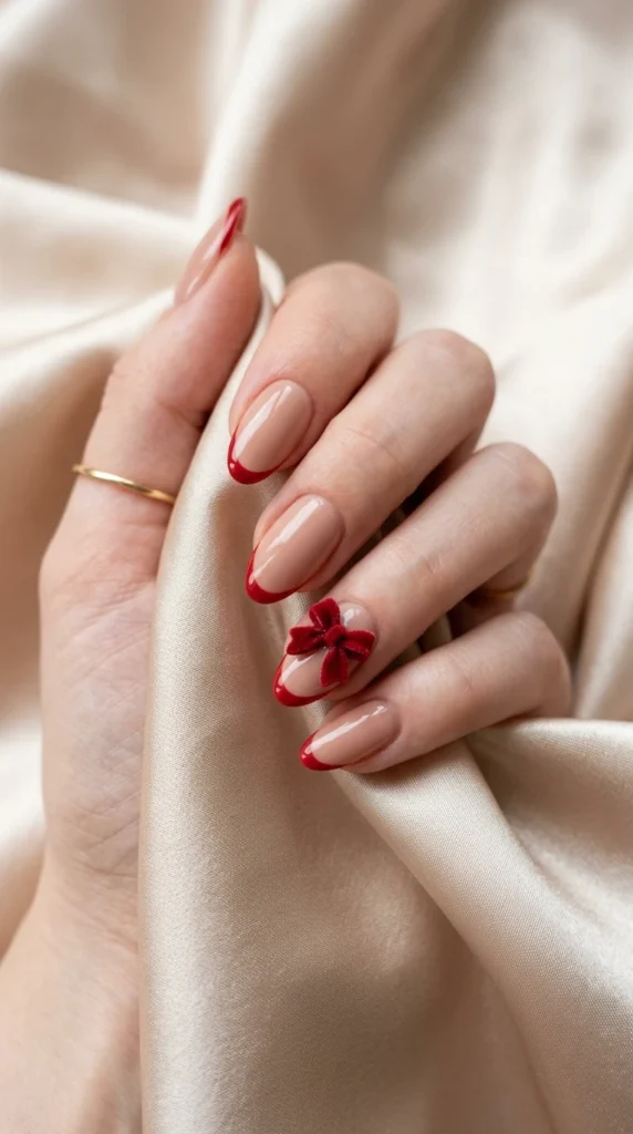 Red Velvet Bow Accent Nail