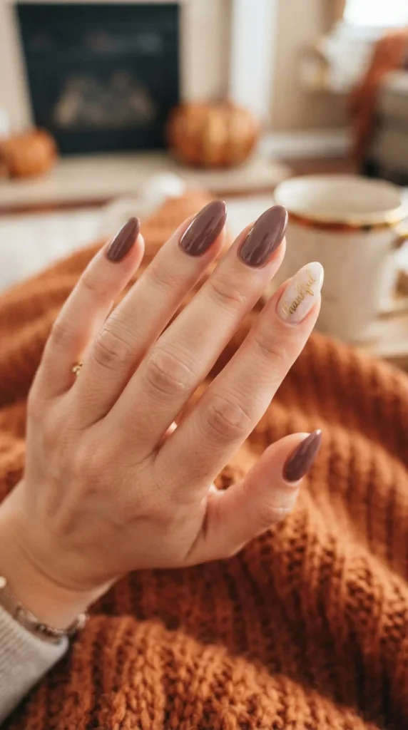 20. Thankful Script Accent Nail
