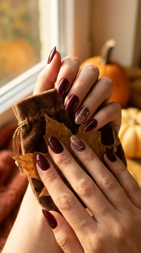  Burgundy Halloween Nails